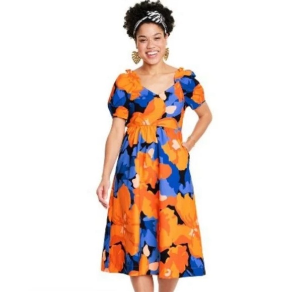 Tabitha Brown Floral Orange and Blue Maxi Dress - Picture 11 of 11